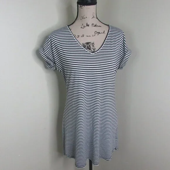 Liberty Love T-Shirt Dress M Black White Stripe - Picture 2 of 9